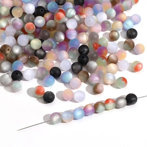 Matte resin cat eye beads for jewelry making with colorful marble texture and center holes