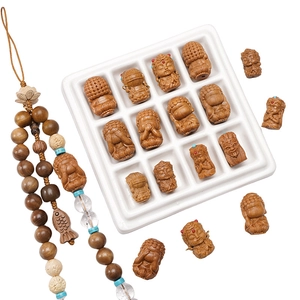 Carved sandalwood Buddhist beads with Guanyin and Buddha motifs for DIY jewelry