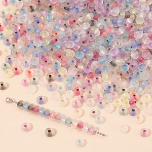 Macro detail of colorful translucent glass abacus beads for DIY jewelry making