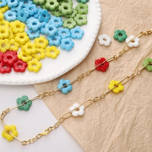 16mm retro glazed glass flower beads and golden floral necklace set for DIY jewelry