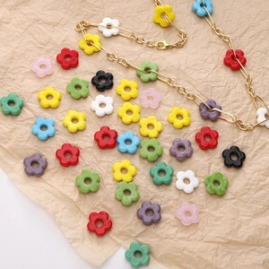 Colorful 16mm floral glass beads with gold chain for creative DIY jewelry making