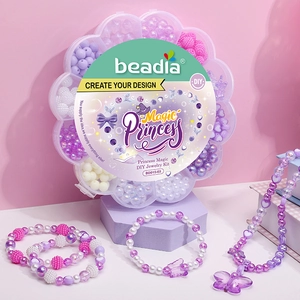 DIY Bastelset Magic Princess mit Acrylperlen in Blumenbox für rosa lila Schmuckstücke