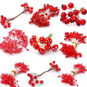 Baies Rouges Artificielles Et Étamines Fleur En Mousse Pour Accessoires Cheveux DIY Baies De Noël Pour Couronnes