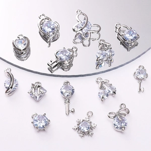 Pendentifs cœur et clé en argent avec zircons pour création de bijoux DIY