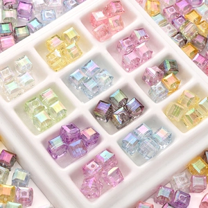 Acrylic Aurora Color Cube Beads AB Coating Transparent Square Spacer Beads For DIY Jewelry Making Bracelet Phone Chain