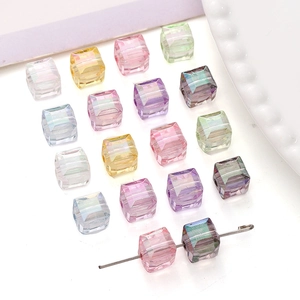 8mm colorful iridescent acrylic cube beads with faceted glass-like finish for DIY jewelry