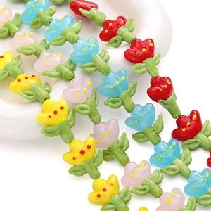 Colorful 18x22mm tulip glass beads for DIY necklaces and handmade jewelry crafts