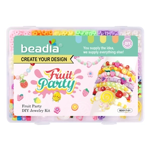 DIY summer fruit party jewelry making kit with colorful clay beads and acrylic charms