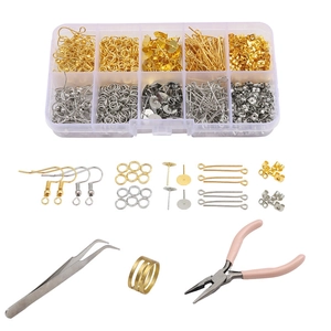 DIY sieraden maken set met 10 vaks opbergdoos goud zilver onderdelen en tang gereedschap