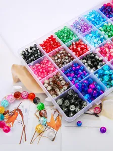 Boîte de 24 compartiments avec perles en verre colorées pour la création de bijoux DIY