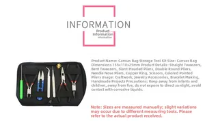 Compact black canvas case holding precision DIY jewelry tools with pliers and tweezers