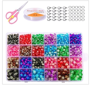 Kit de fabrication de bijoux DIY 24 cases avec perles en verre craquelé et outils