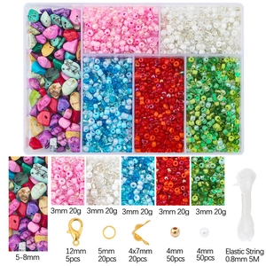 Detail view of 3mm seed beads and 5-8mm gravel stone kit with jewelry findings