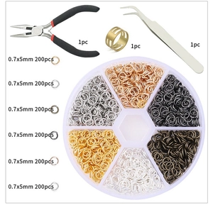 Schmuckherstellungs-Set mit Biegeringen 0,7x5mm, Zange, Pinzette und Box für Bastler
