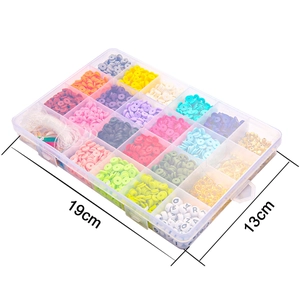 Bastelset für Schmuck in 24er Box mit bunten Polymer-Perlen und elastischer Schnur
