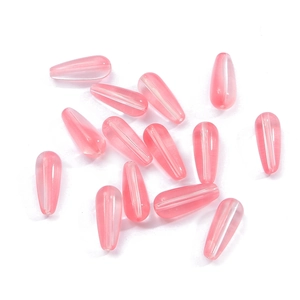Perline di vetro a goccia sfumate rosa con trama a coste per creazione di gioielli