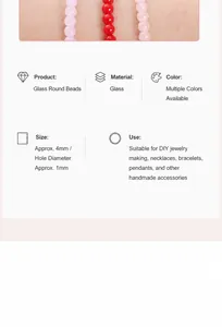 Détail macro de perles en verre de 4mm rose et rouge avec trou de 1mm pour bijoux DIY