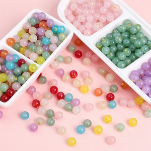 Perles en verre coloré de 10mm avec feuille d'or pour création bijoux DIY