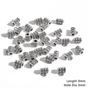 Perle cylindrique argent antique avec motifs gravés et anneau pour bijoux DIY