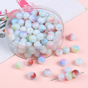 Cuentas redondas de vidrio blanco con salpicaduras de colores para joyería artesanal