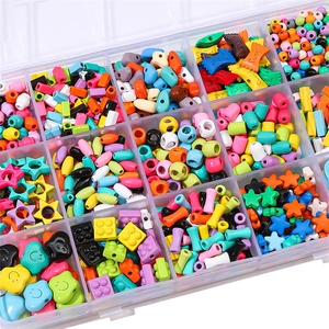 Colorful cartoon DIY jewelry bead set in organizer box including stars and sweet charms