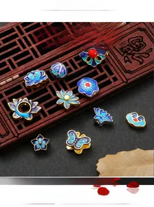 Detailed set of blue cloisonné alloy charms with butterfly and lotus patterns for DIY jewelry