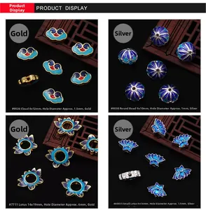 Detailed view of Cloisonne beads with floral patterns and lotus designs for DIY jewelry