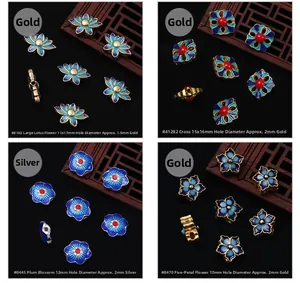 Macro detail of alloy lotus charms with cloisonne enamel for traditional hair accessories