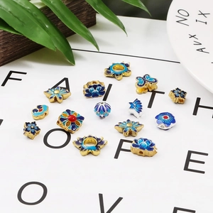 Enamel alloy floral beads with golden edges for handmade DIY jewelry crafting