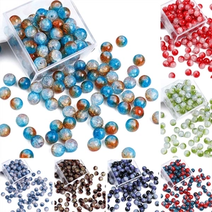 Macro detail of mixed color 8/10mm crackle glass beads for DIY jewelry making