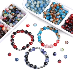 Mix of 8mm-10mm crackle glass beads with vintage silver spacers for DIY jewelry making
