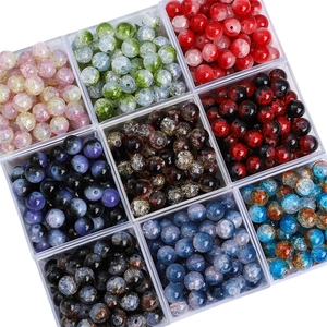 DIY colorful crackle glass bead set in 9 compartments for jewelry making and crafting