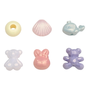 Kit perles acryliques DIY formes coquillage, baleine et ours avec effet nacre brillant