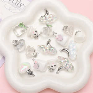 Holographic resin moon and cloud charms for DIY jewelry making and handmade necklaces