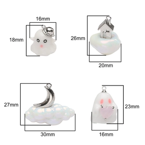 Halloween ghost and moon resin pendants set with silver metal loops for DIY jewelry making