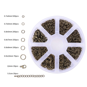 Antik-Bronze DIY-Schmuckset mit Karabinerverschlüssen und Biegeringen in Plastikbox