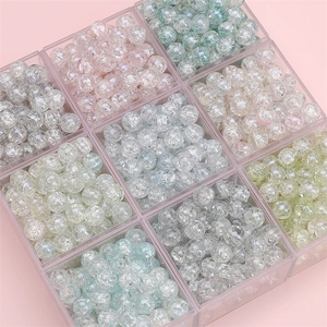 10mm colorful crackle glass beads set in clear organizer box for DIY jewelry making