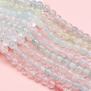 Colorful cracked glass beads for DIY jewelry making in assorted pastel candy colors