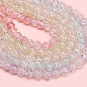 Crackle Glass Beads Round Loose Beads For DIY Jewelry Making Bracelet Necklace Accessories Macaron Colorful Crackle Pattern Beads