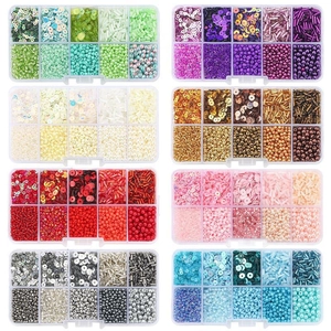 Abalorios De Cristal Lentejuelas Perlas Artificiales De Imitación Kit De Fabricación Joyas DIY Cuentas Coloridas Para Pulsera Collar Decoración Ropa