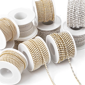 Cadena de Garra de Perlas Artificiales y Strass DIY Base de Metal de Cobre Galvanizado 1-10 Yardas Accesorio para Joyería y Costura