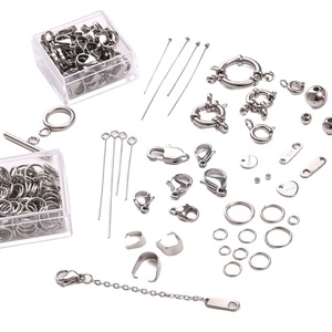 Kit gioielli fai da te in acciaio inox con chiusure a moschettone, anelli e perline