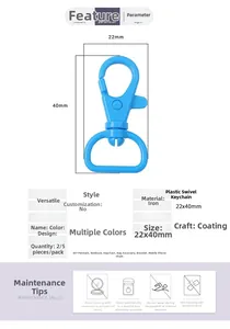 Close-up of blue 22x40mm swivel lobster clasp for DIY keychains and accessory making