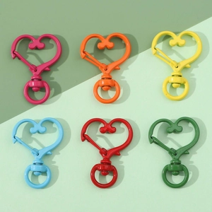 Colorful heart-shaped metal lobster clasps for DIY keychains in six vibrant matte colors