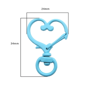 Sky blue heart-shaped swivel lobster clasp with dimensions 34mm by 24mm for DIY keychains