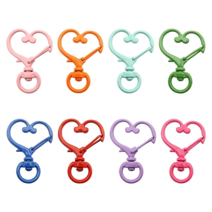 Set of 8 colorful heart-shaped lobster clasps in matte metal finish for DIY jewelry