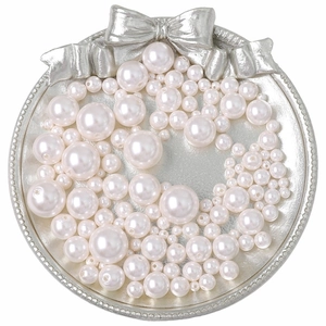 Weiße 3-12mm Glasperlen halbgebohrt in Silberschale mit Schleife für DIY Schmuck