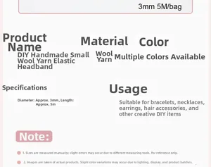 Tabla de tallas para cordón de lana DIY de 3mm y 5m para accesorios de manualidades