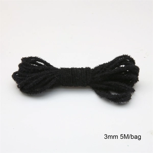 Black chenille elastic cord for DIY hair ties, 3mm diameter and 5m length per pack