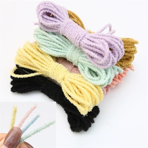 Colorful chenille plush elastic hair ties in assorted vibrant colors with soft fuzzy texture